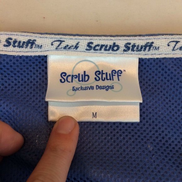 Medical Uniform Scrub Size Medium Stuff Tech Top Blue Short Sleeve Unisex - Picture 10 of 12